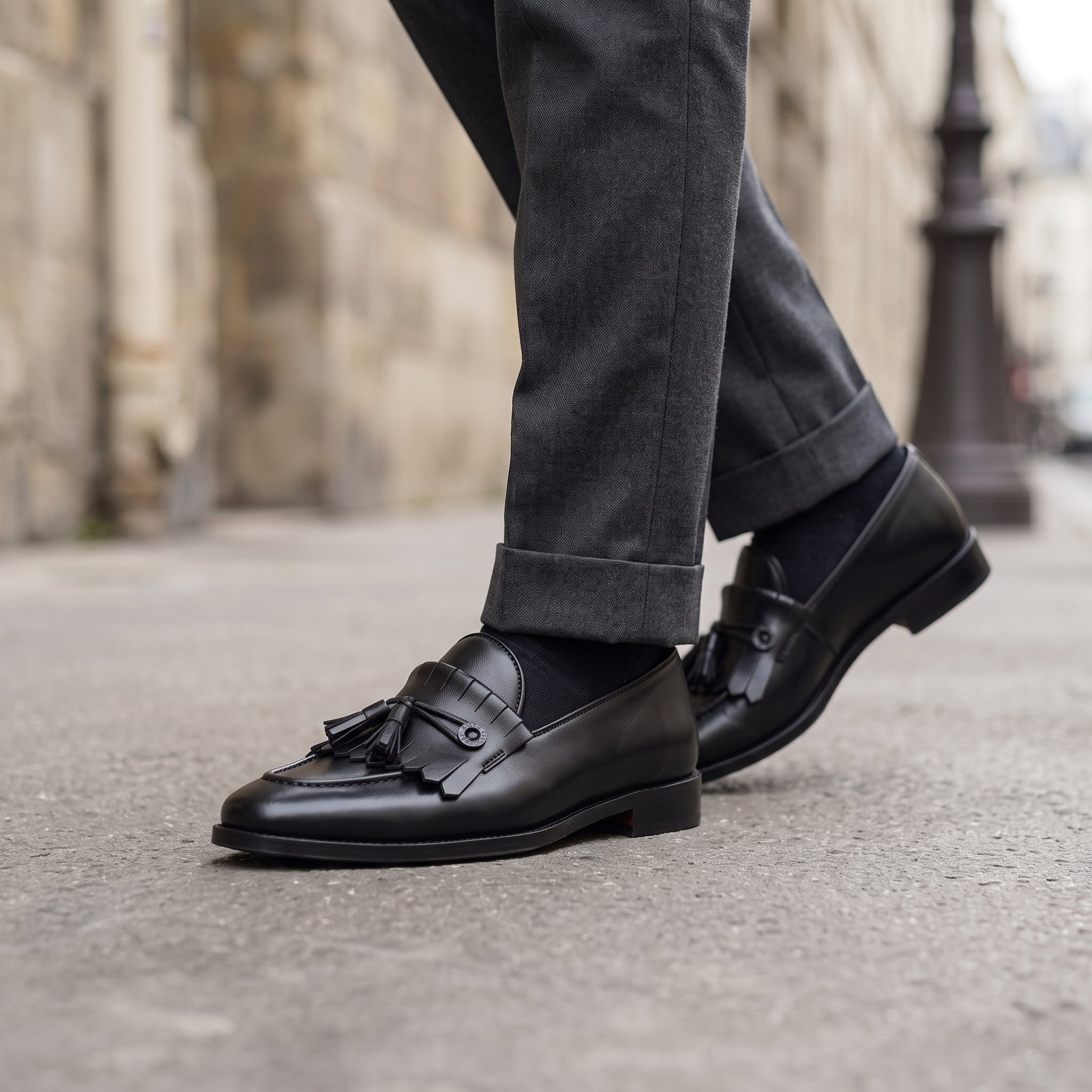 Men's Black Tassel Fringe Leather Moccasins — Whitchurch