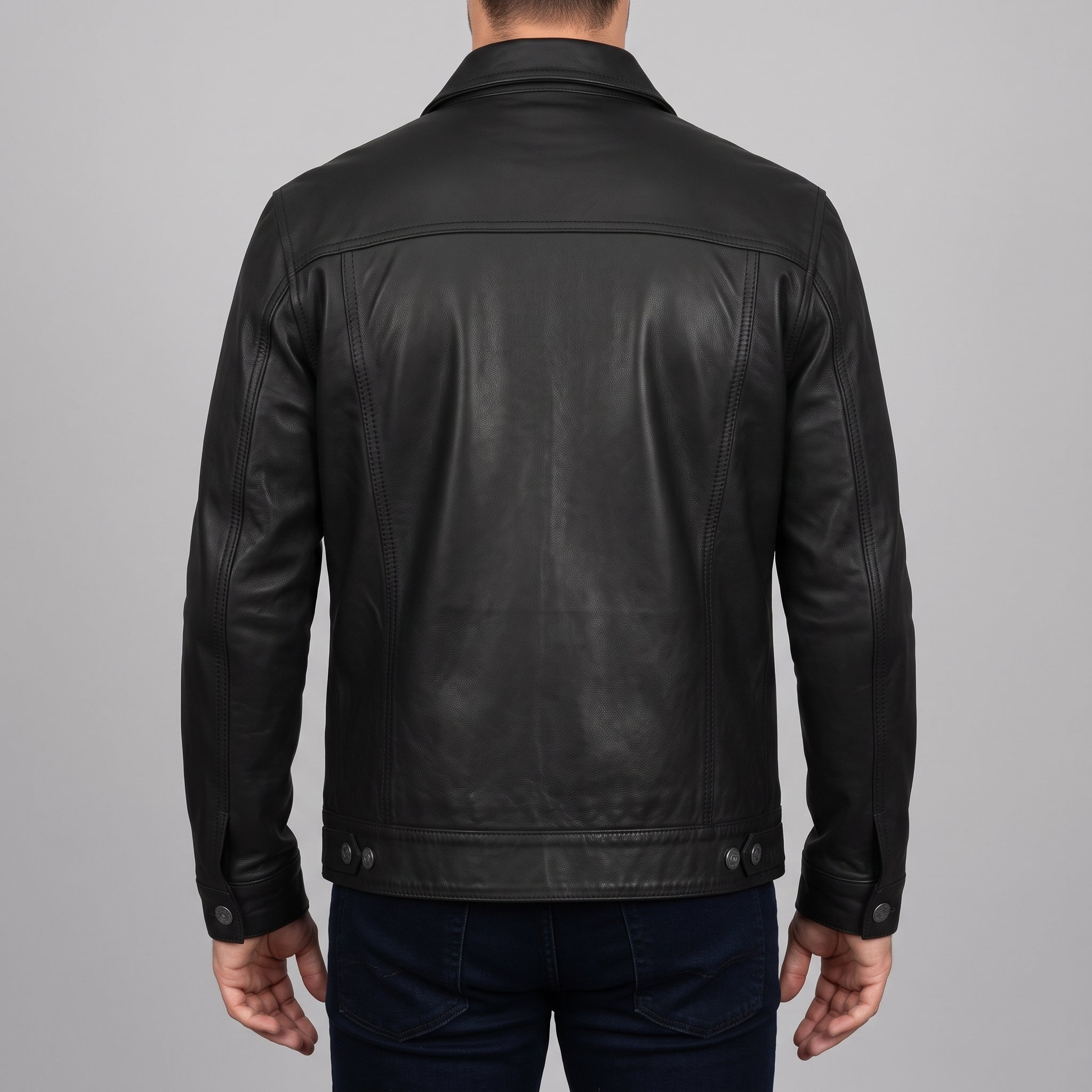 Men's Black Leather Trucker Jacket — Dyer