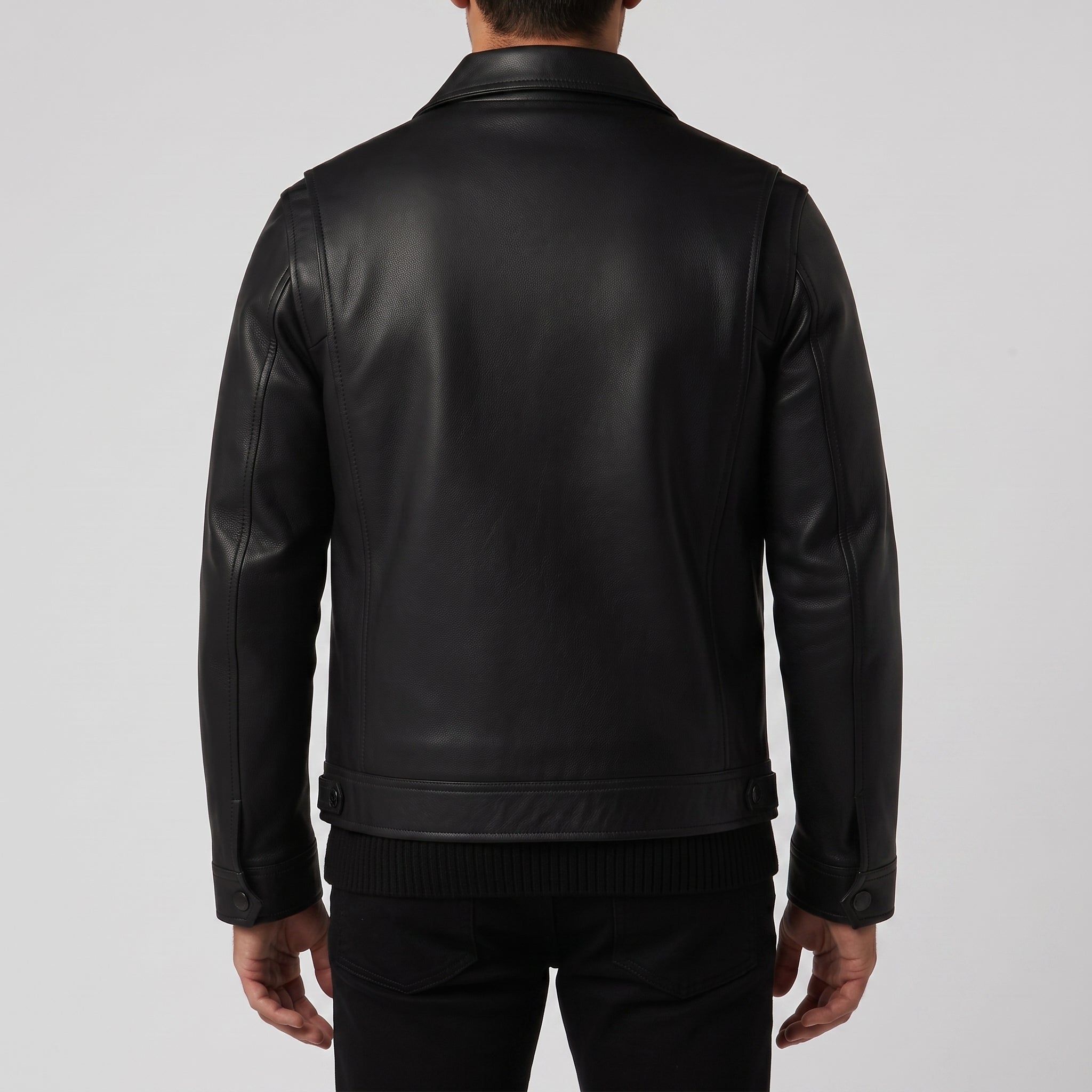 Men's Black Leather Trucker Jacket — Heatherton
