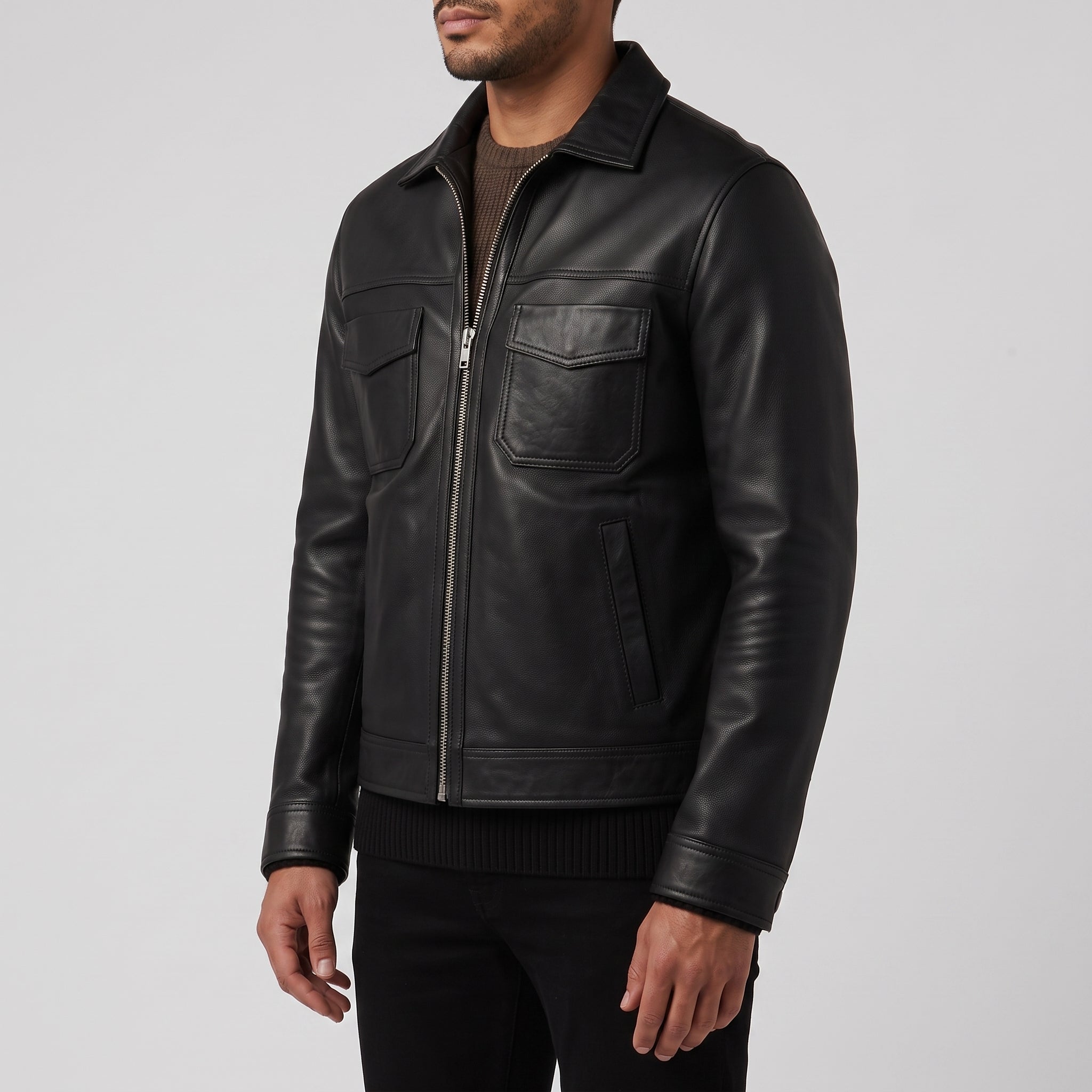 Men's Black Leather Trucker Jacket — Heatherton