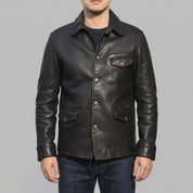 Men's Black Leather Trucker Jacket — Moulton