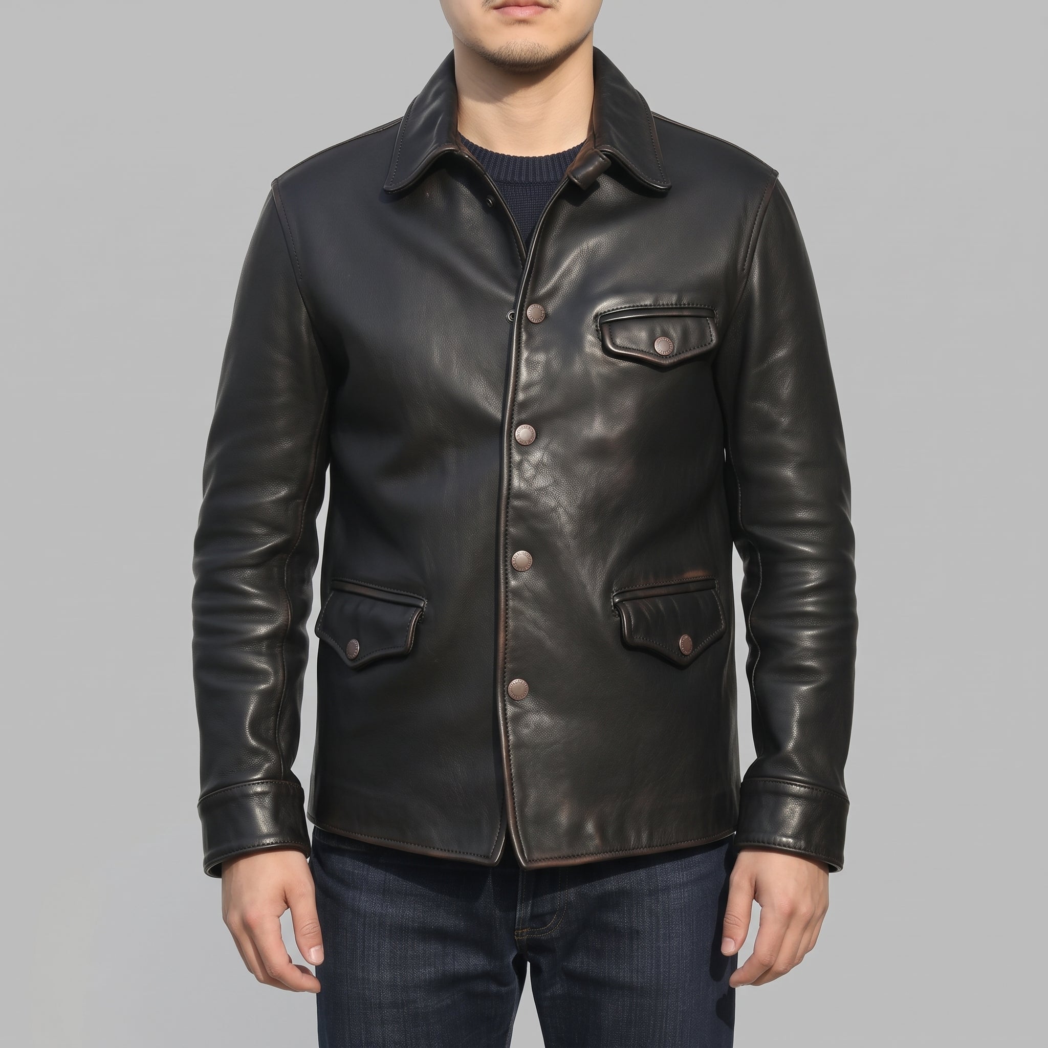Men's Black Leather Trucker Jacket — Moulton