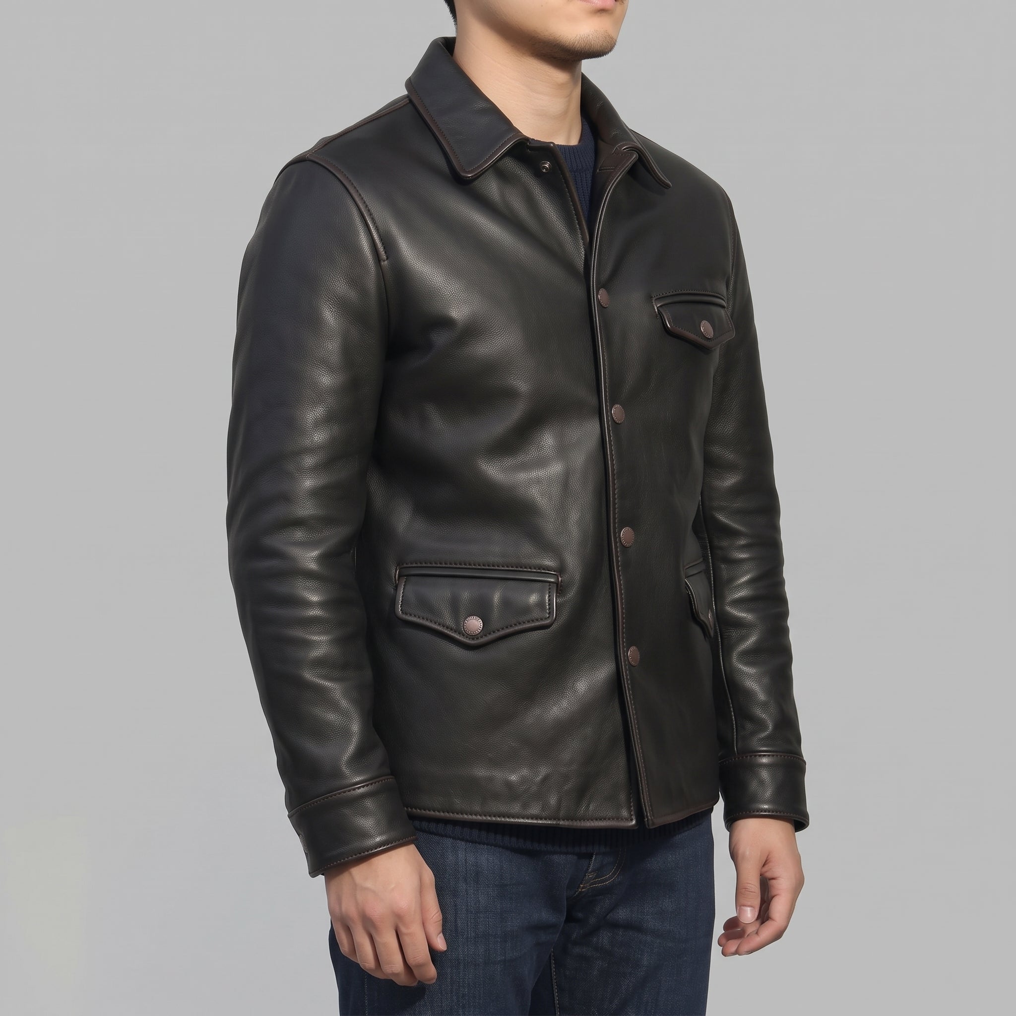 Men's Black Leather Trucker Jacket — Moulton