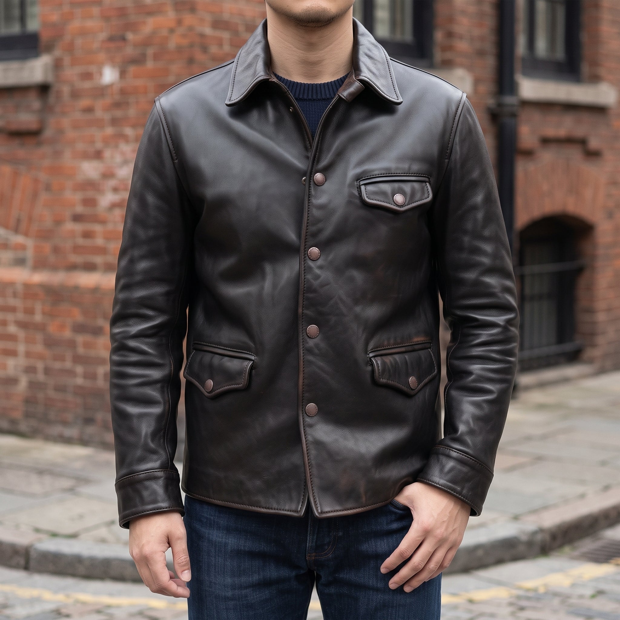 Men's Black Leather Trucker Jacket — Moulton