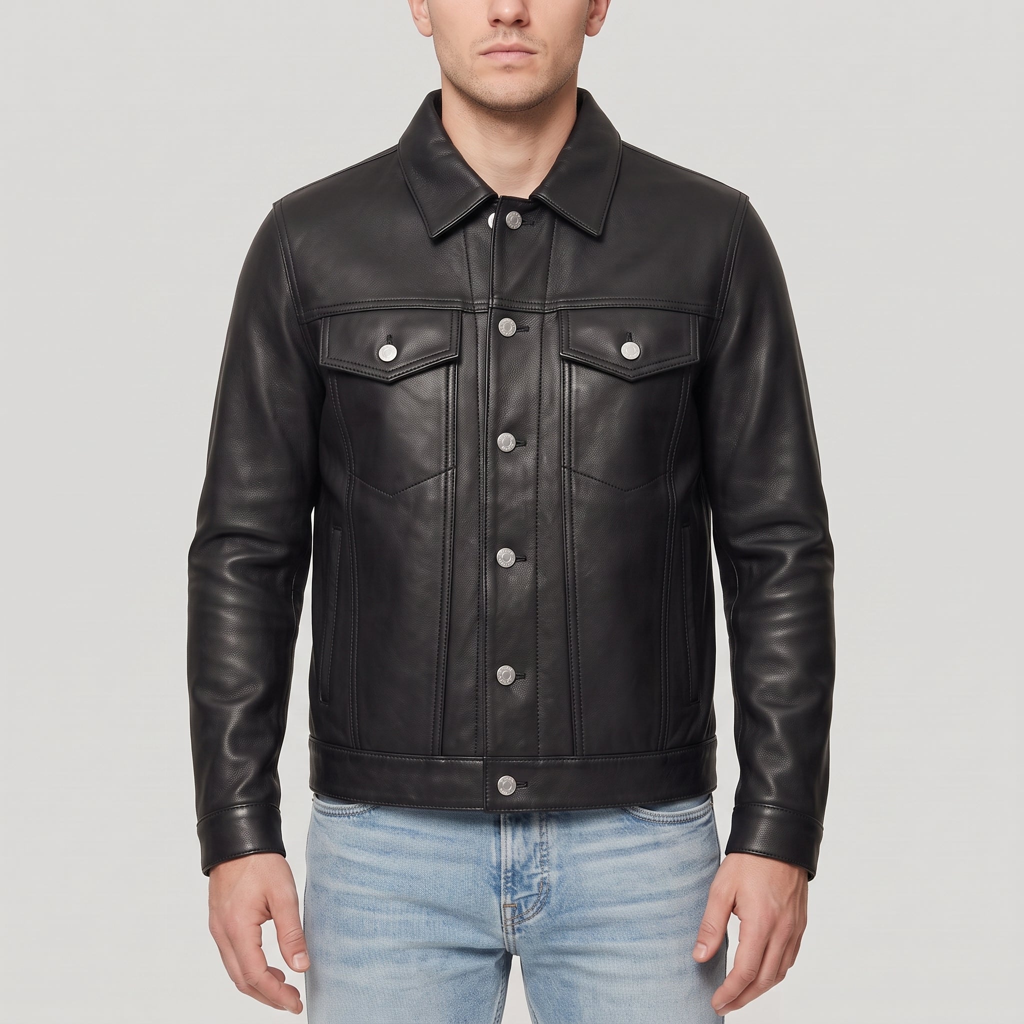 Men's Black Leather Trucker Jacket — Nixon