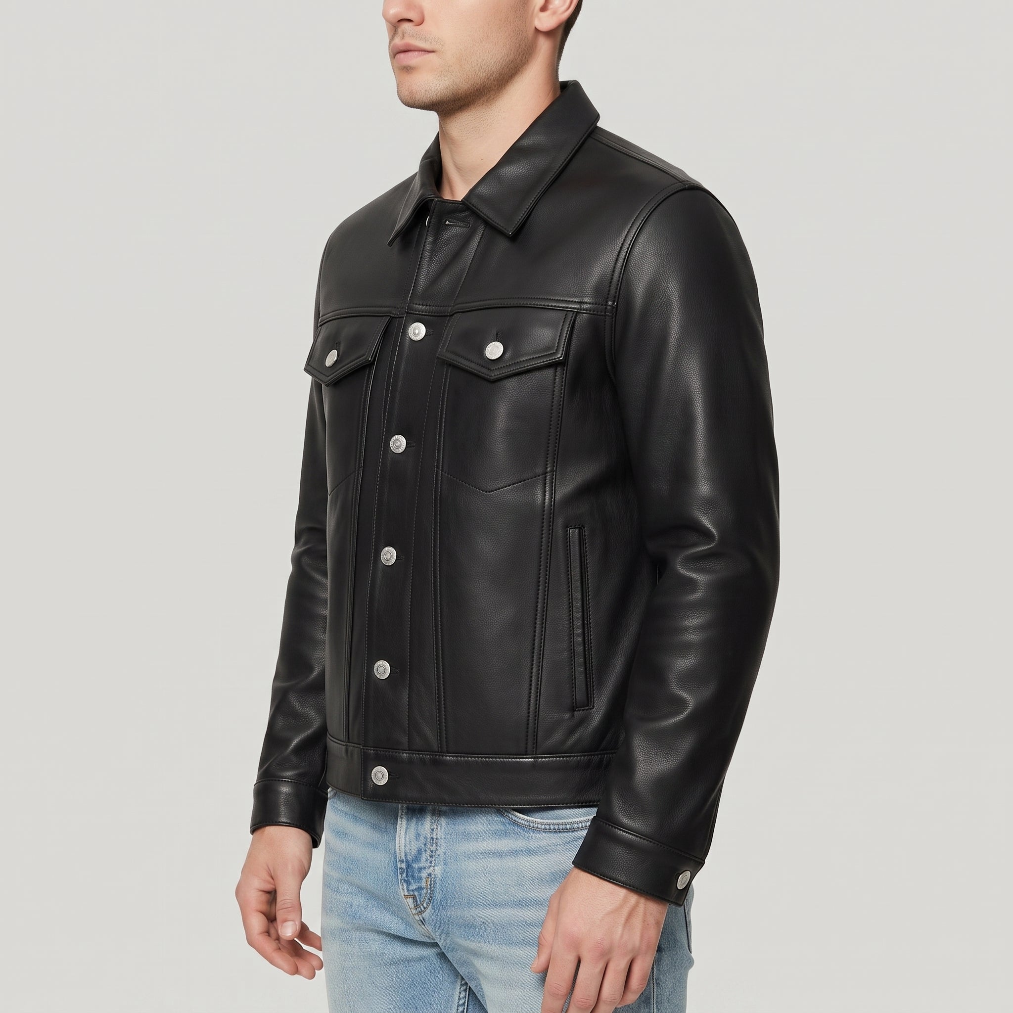 Men's Black Leather Trucker Jacket — Nixon