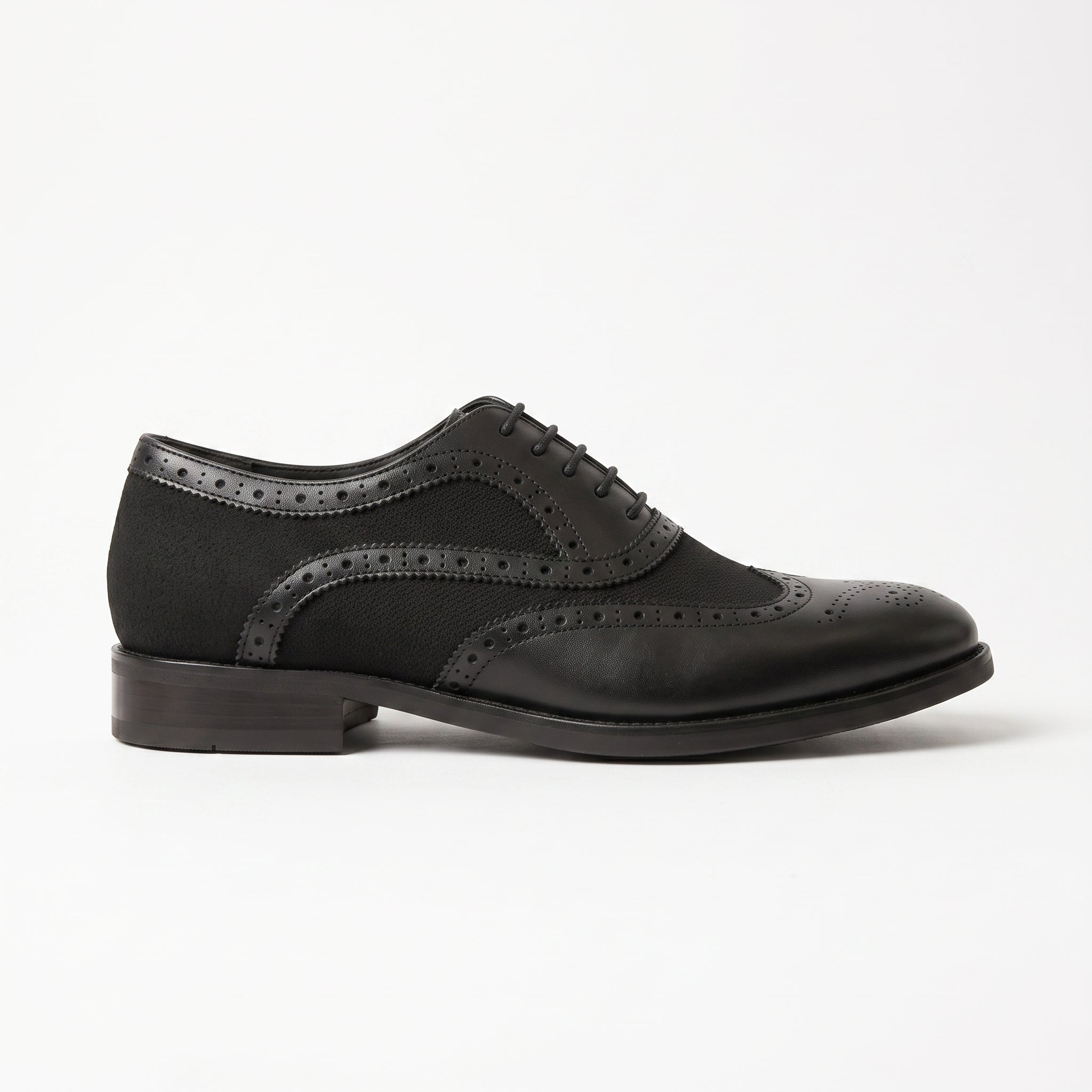 Men's Black Pebbled Leather Wingtip Oxfords — Neale