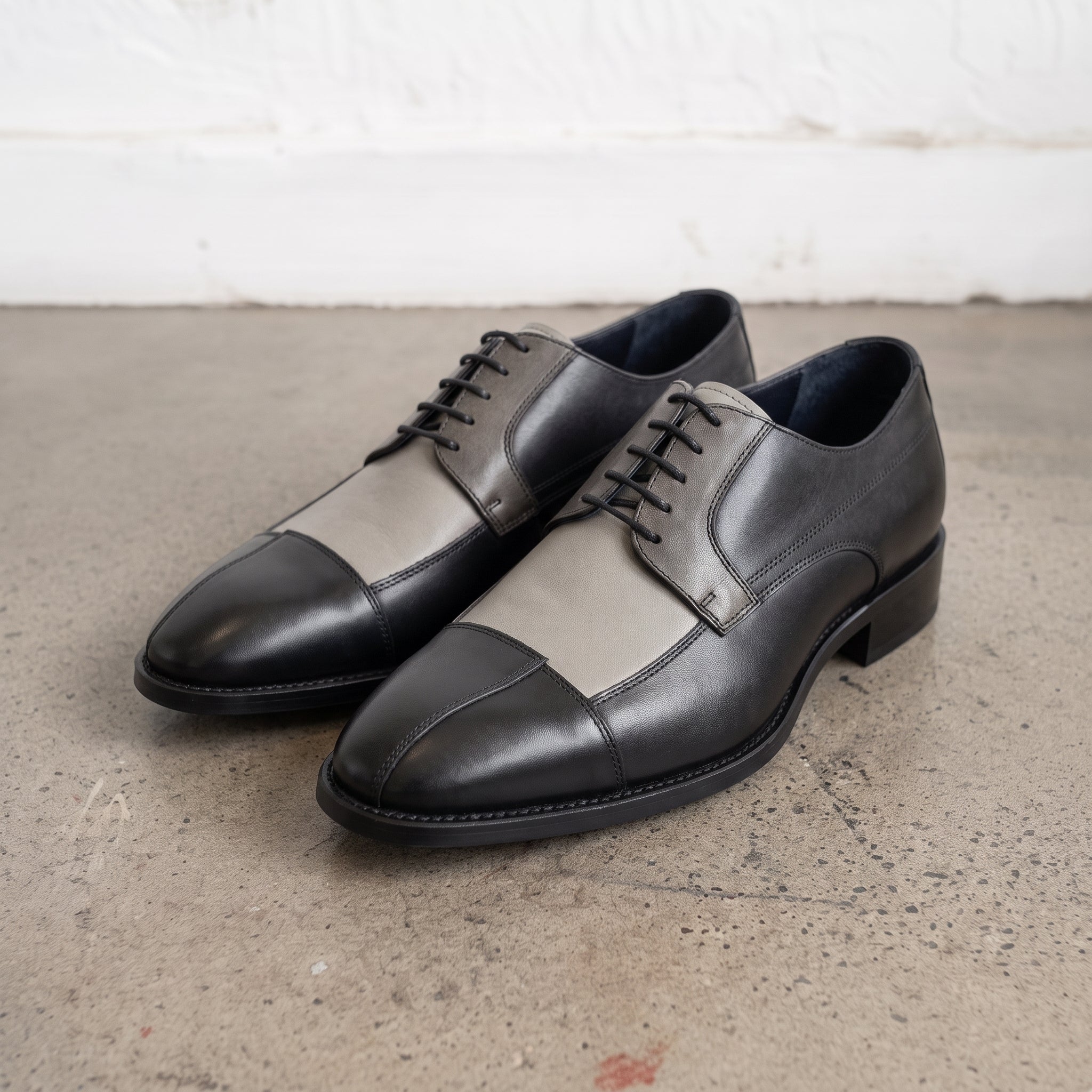 Men's Black, Light Grey, and Dark Grey Cap-Toe Leather Oxfords — Barton — Barton