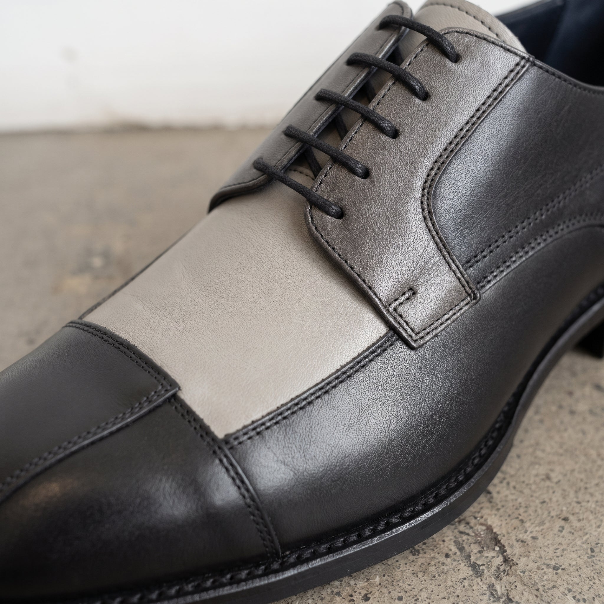 Men's Black, Light Grey, and Dark Grey Cap-Toe Leather Oxfords — Barton — Barton