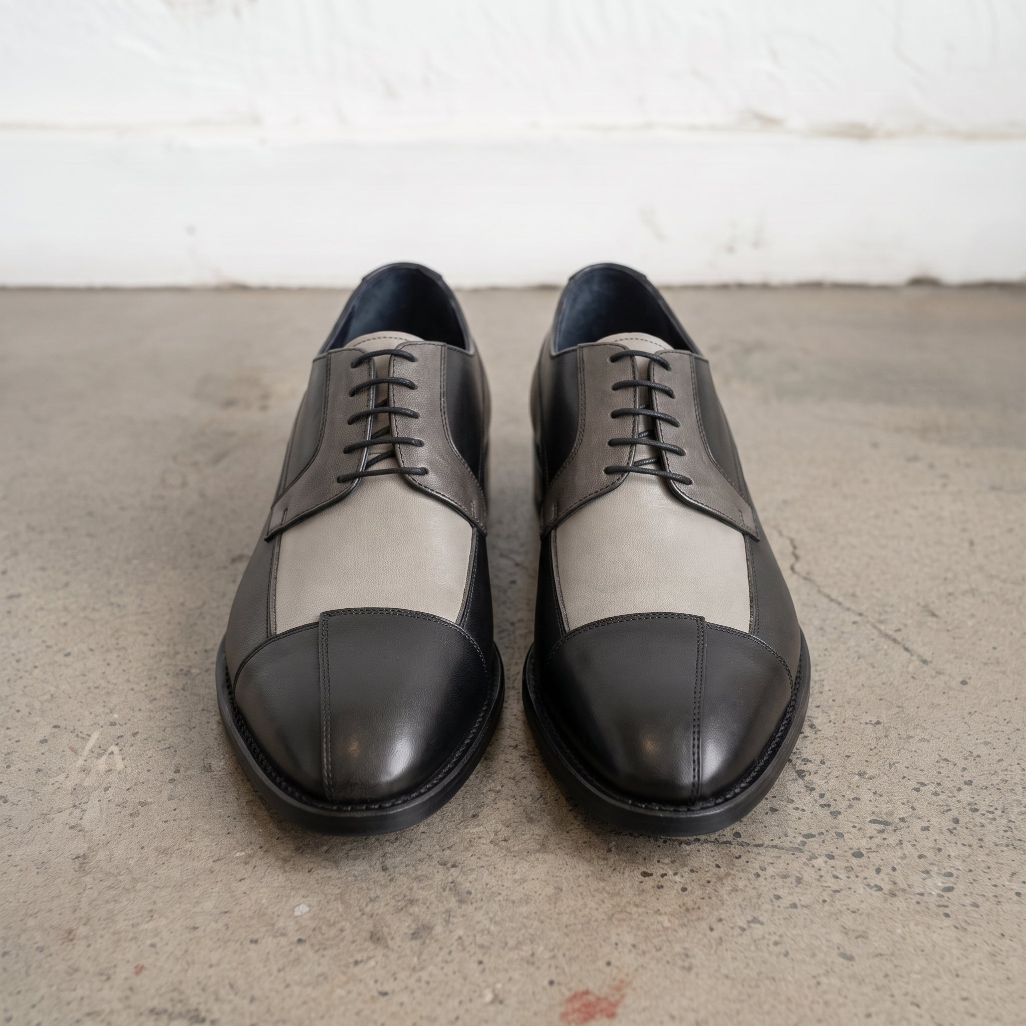 Men's Black, Light Grey, and Dark Grey Cap-Toe Leather Oxfords — Barton — Barton
