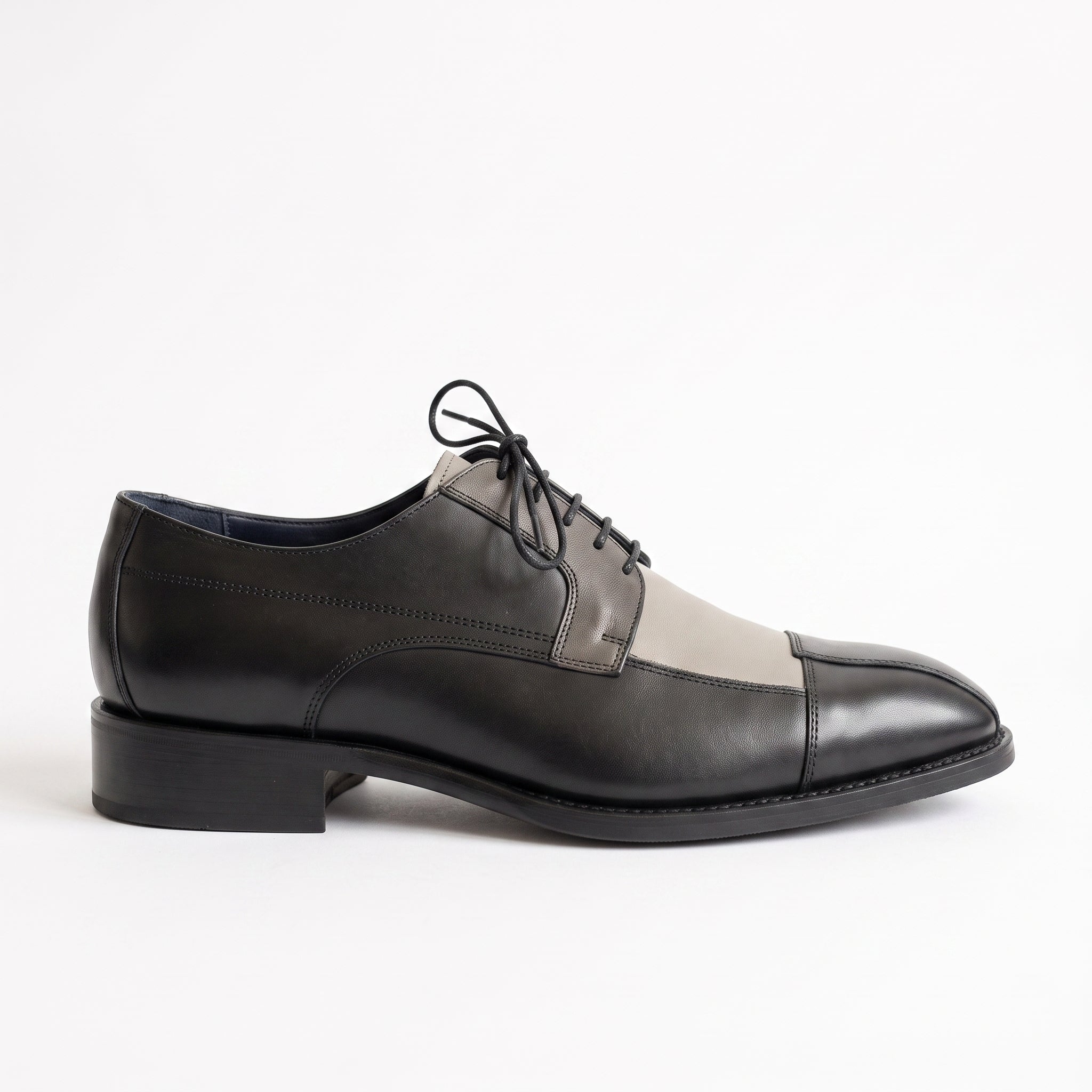 Men's Black, Light Grey, and Dark Grey Cap-Toe Leather Oxfords — Barton — Barton