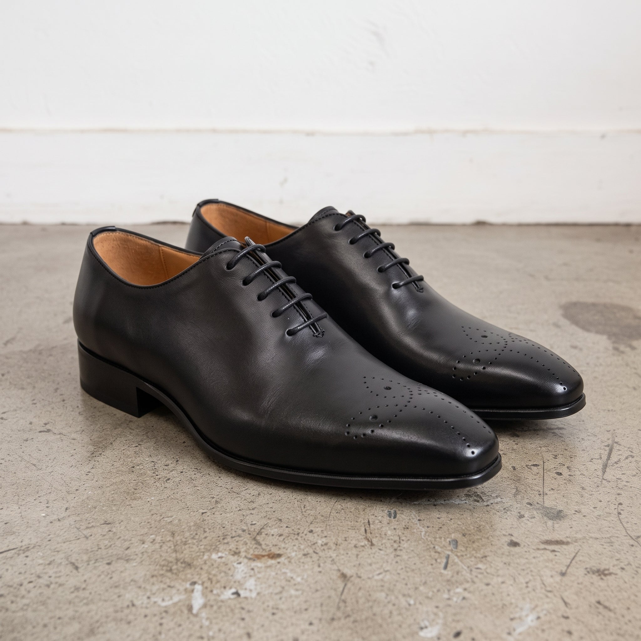 Men's Black Cap-Toe Brogue Leather Oxfords — Sheringham