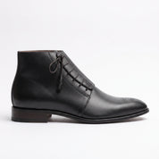 Men's Black Medallion-Toe Leather Side-Lace Boots — Oldham