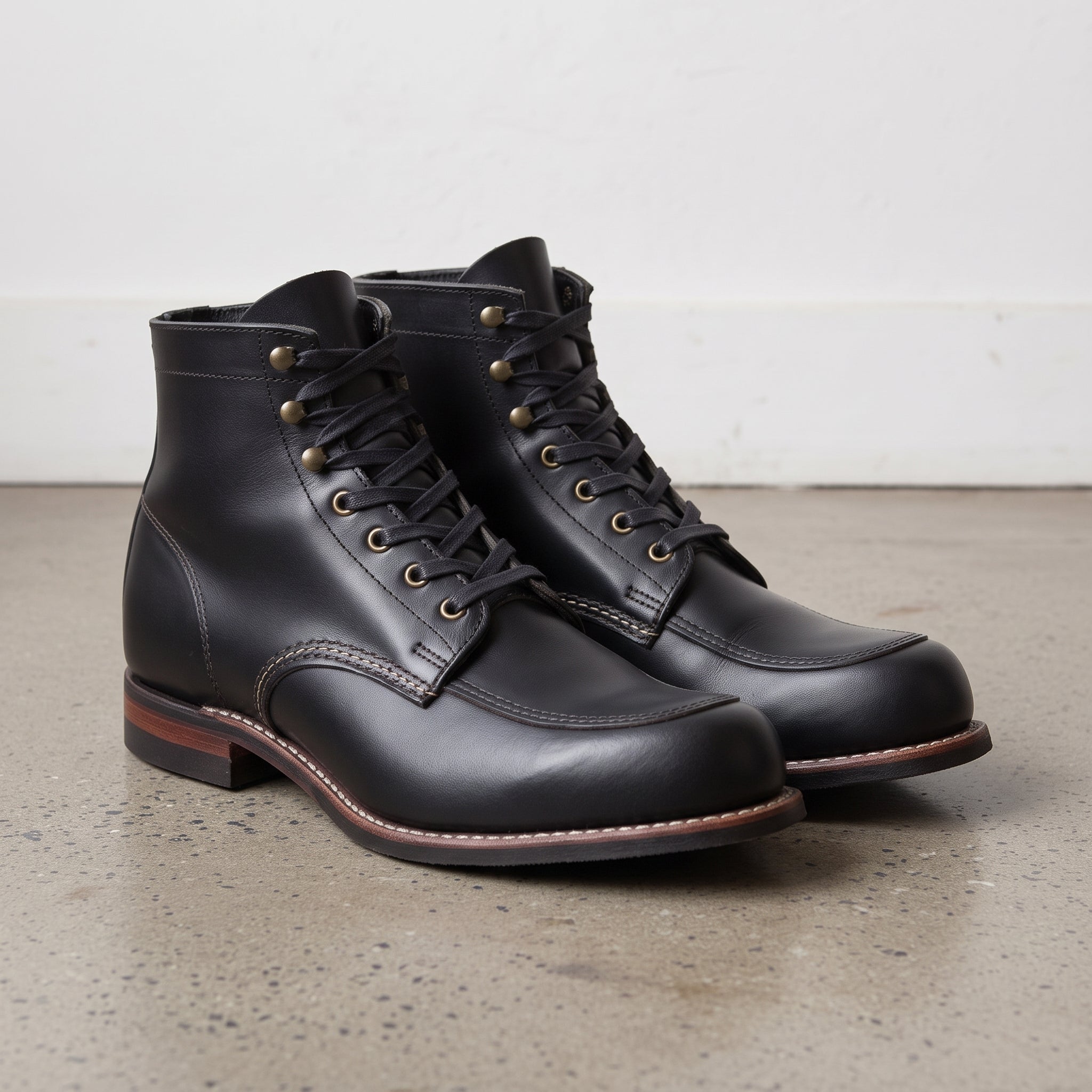 Men's Black Moc-Toe Leather Ankle Boots — Atlow