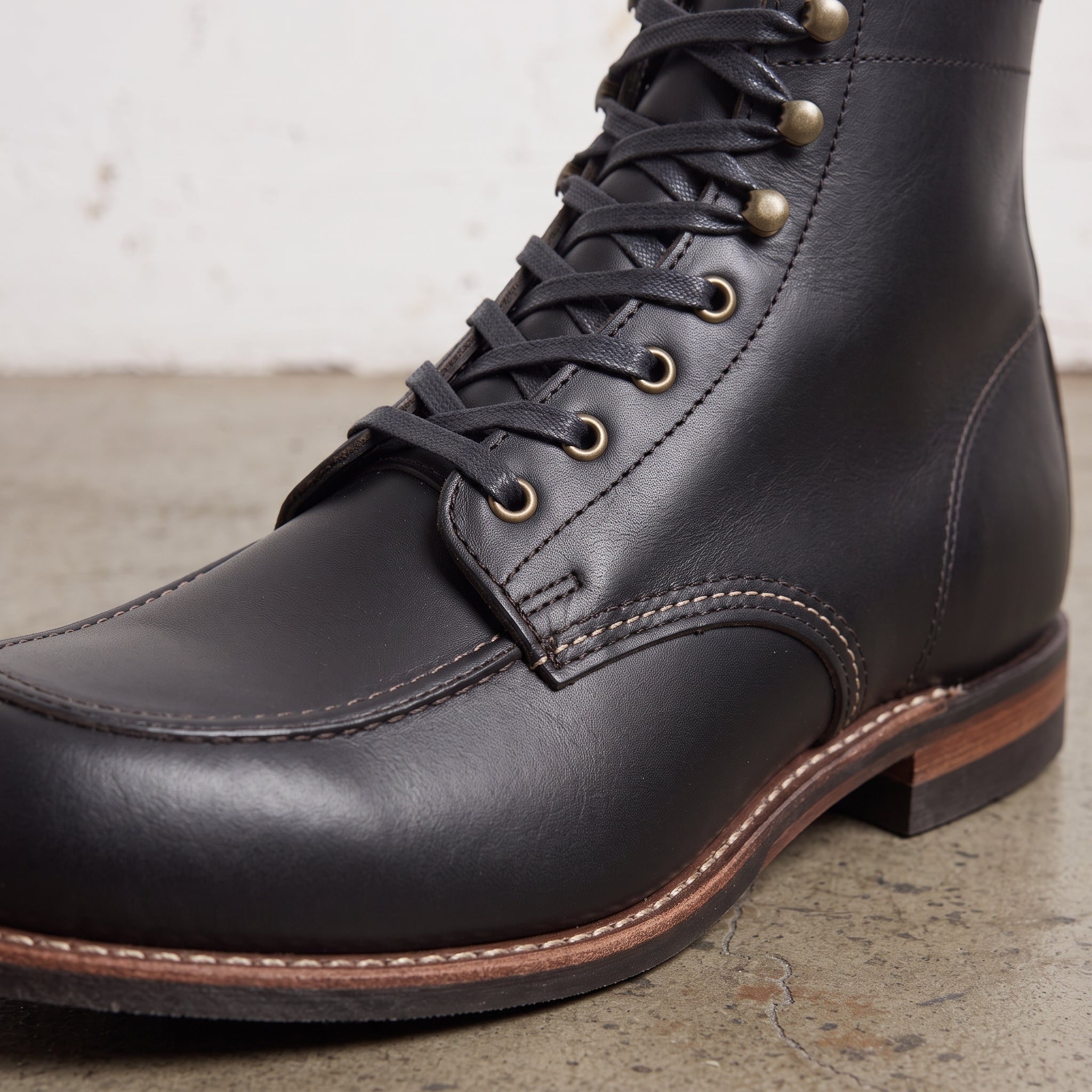 Men's Black Moc-Toe Leather Ankle Boots — Atlow