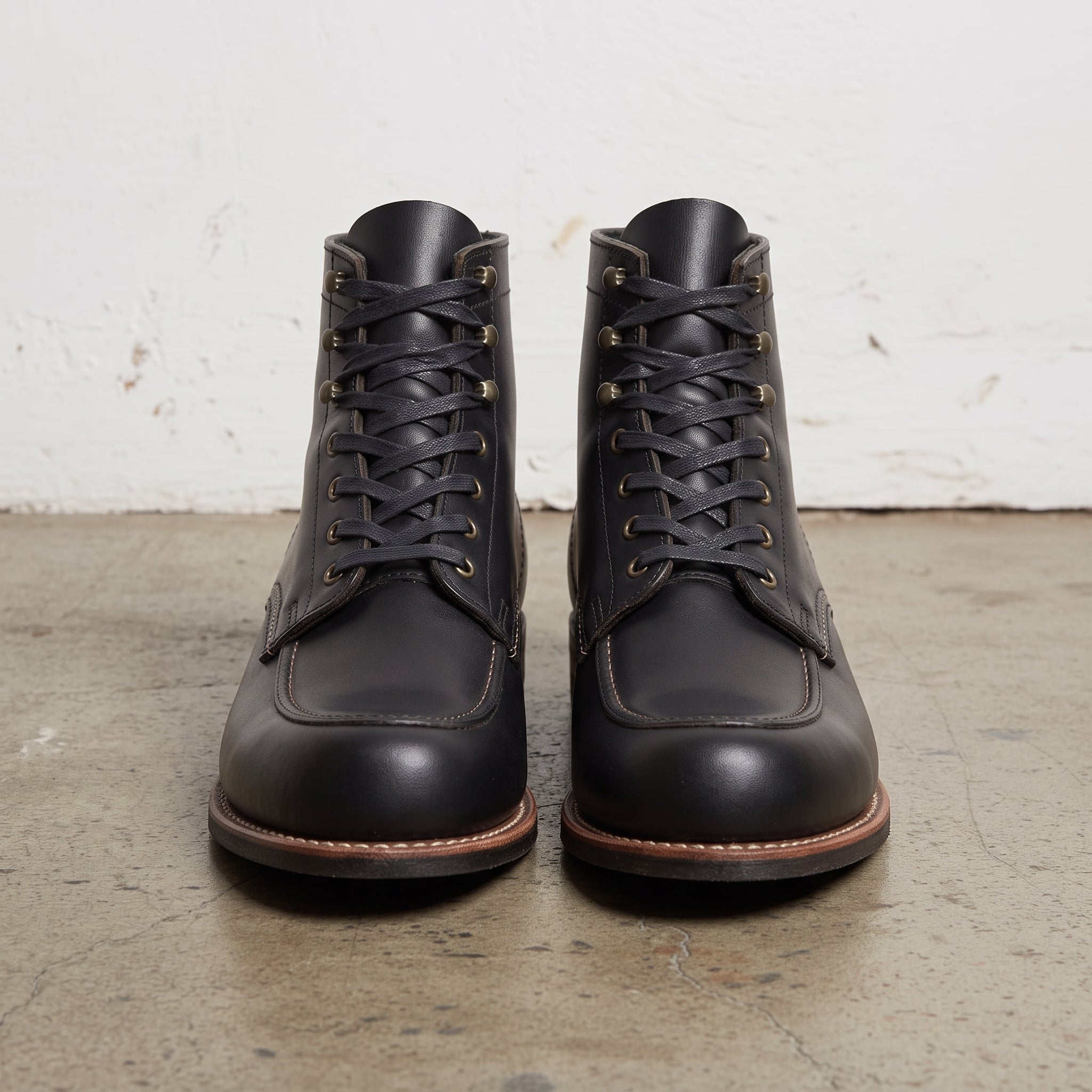 Men's Black Moc-Toe Leather Ankle Boots — Atlow