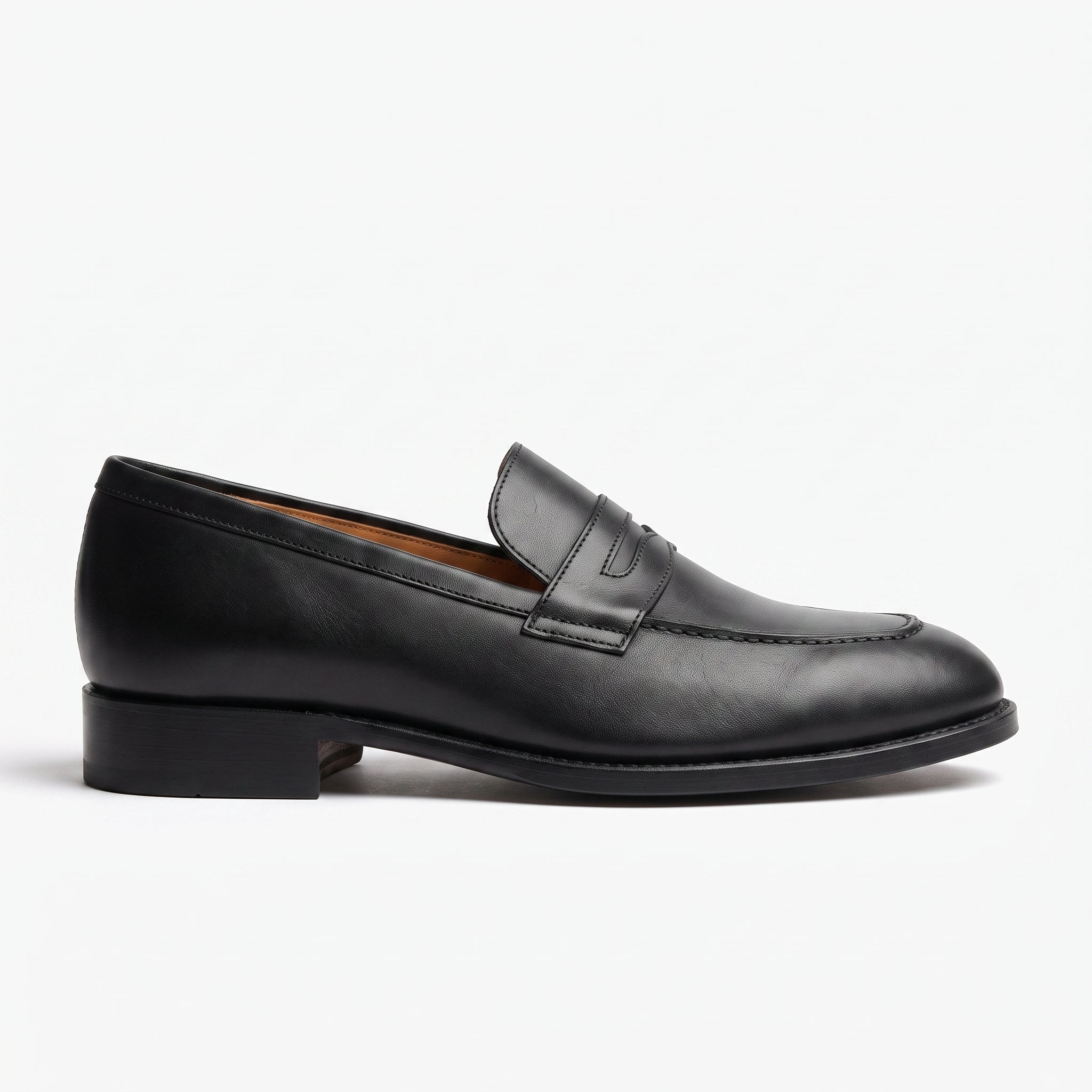 Men's Black Moc-Toe Leather Penny Loafers — Hemsworth