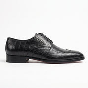 Men's Black Ostrich-Embossed Leather Wingtip Derbys — Farnell