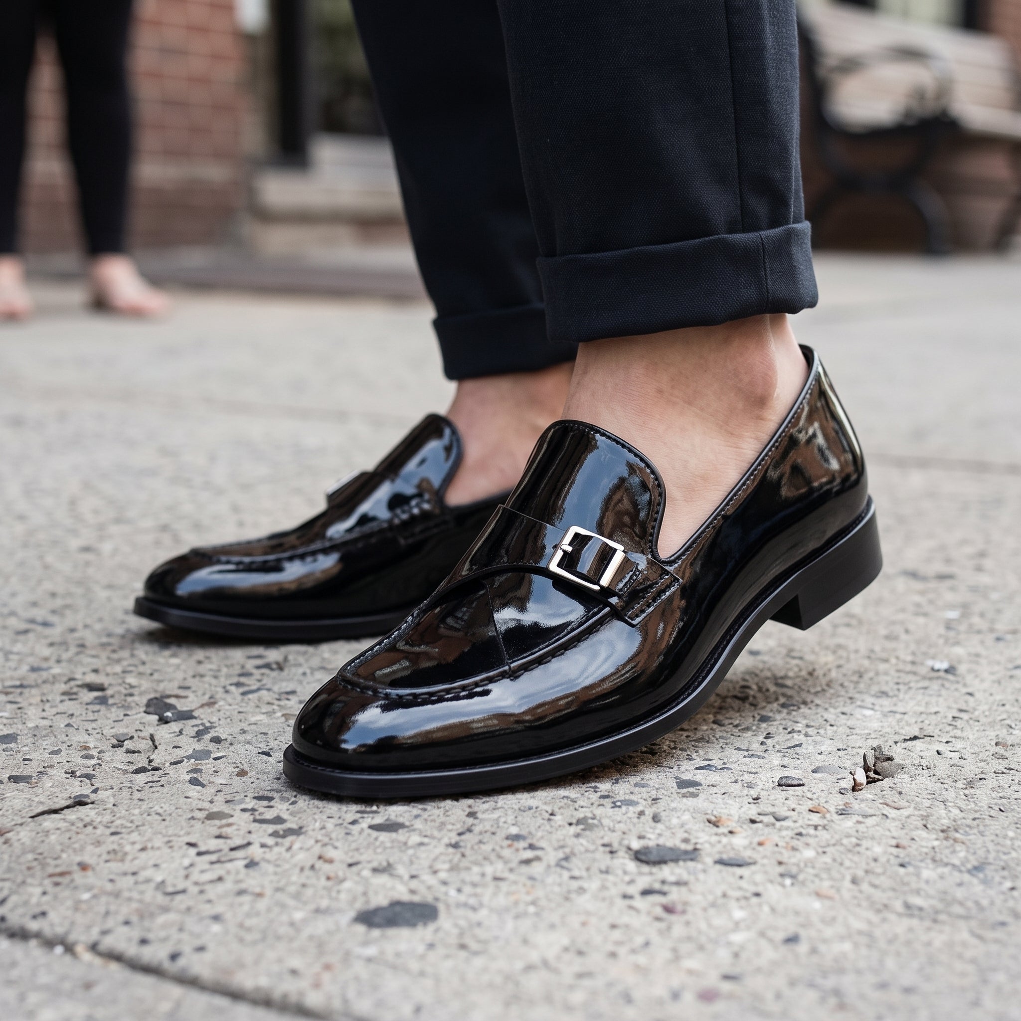 Men's Black Patent Leather Monk Strap Loafers — Lofthouse