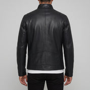 Men's Black Pebbled Leather Cafe Racer Jacket — Ardington