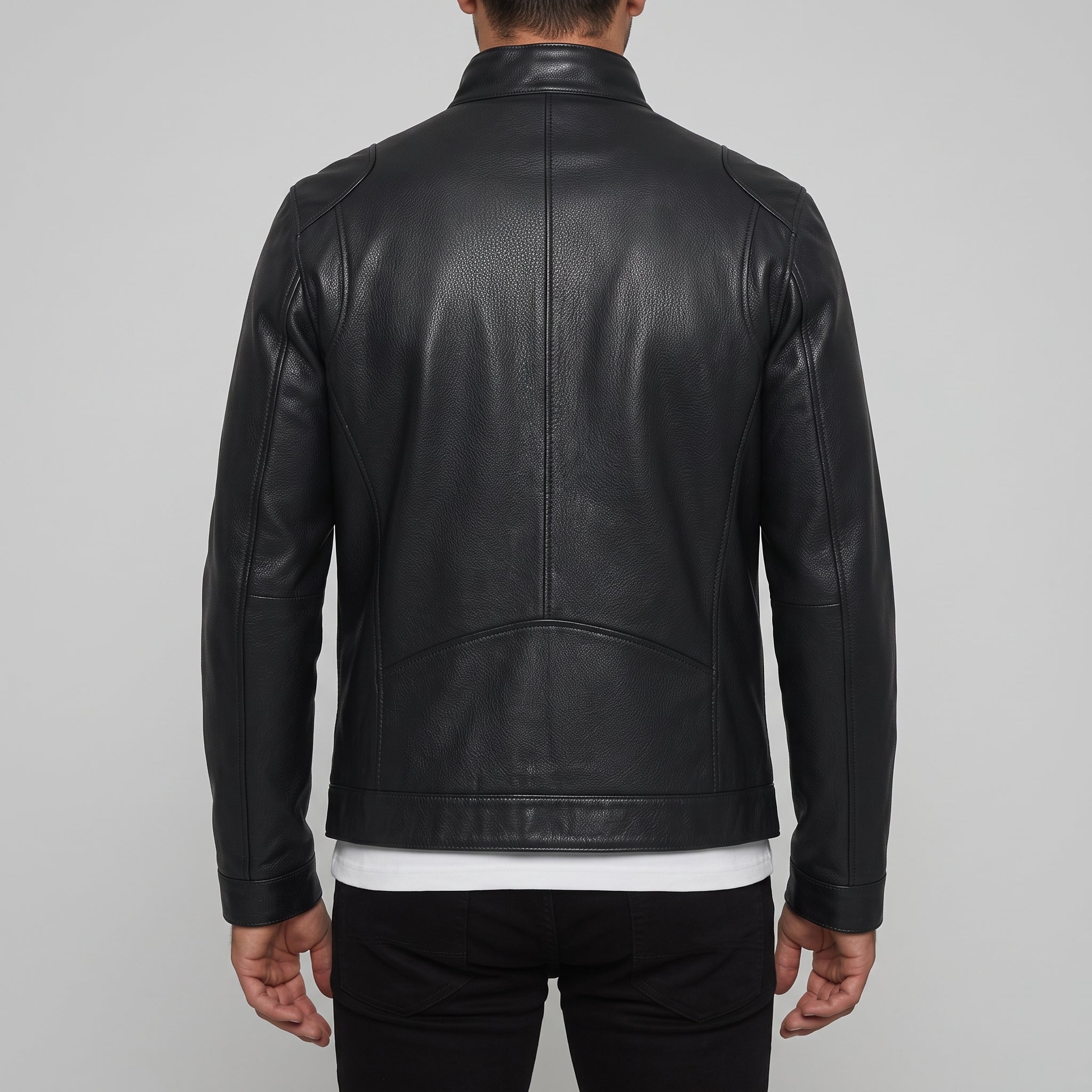 Men's Black Pebbled Leather Cafe Racer Jacket — Ardington