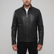 Men's Black Pebbled Leather Cafe Racer Jacket — Ardington
