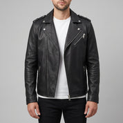 Men's Black Pebbled Leather Biker Jacket — Ashburton