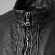 Men's Black Pebbled Leather Cafe Racer Jacket — Ardington
