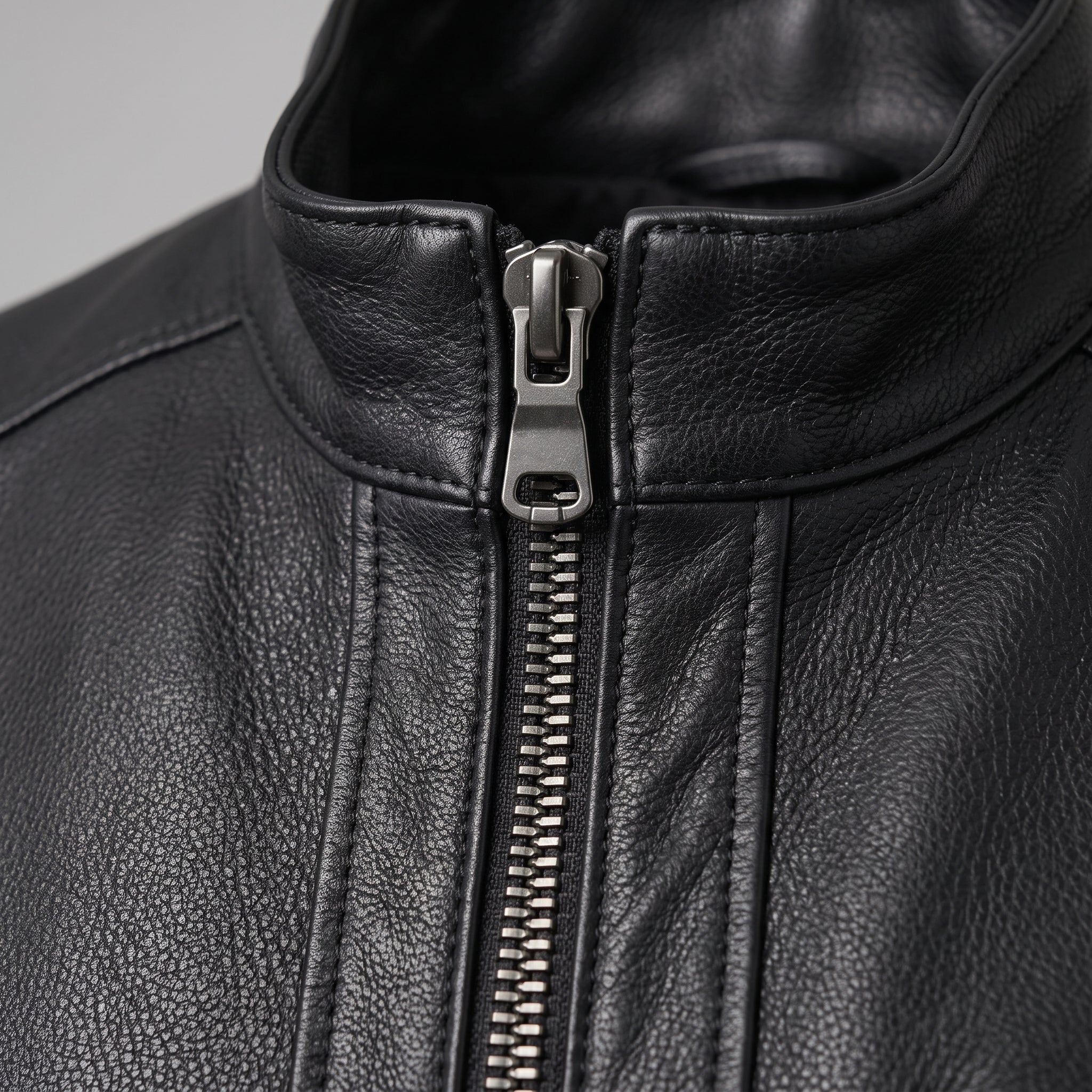Men's Black Pebbled Leather Cafe Racer Jacket — Ardington