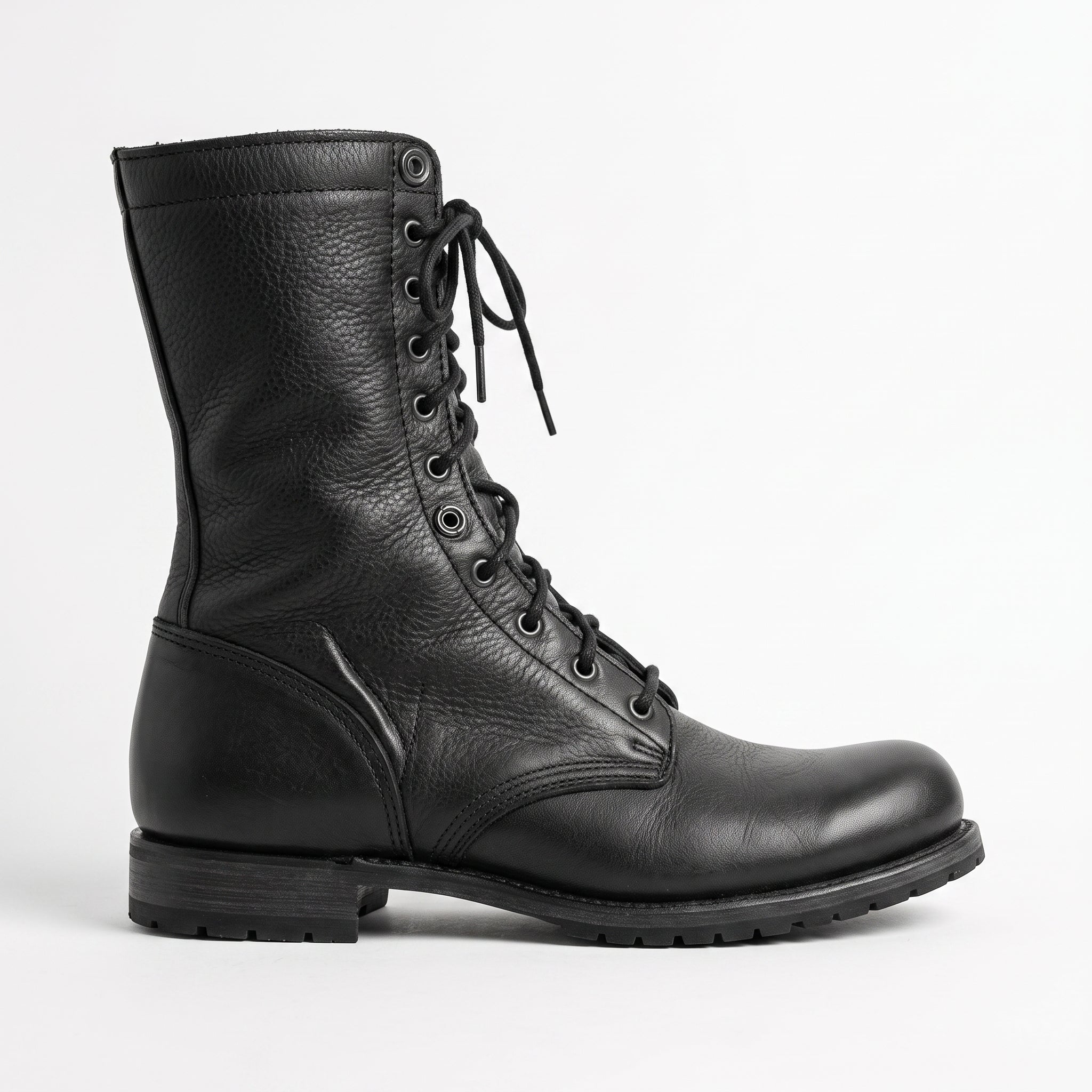Men's Black Pebbled Leather Combat Boots — Gaston