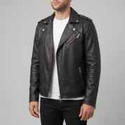 Men's Black Pebbled Leather Biker Jacket — Ashburton