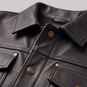 Men's Black Pebbled Leather Trucker Jacket — Hookham