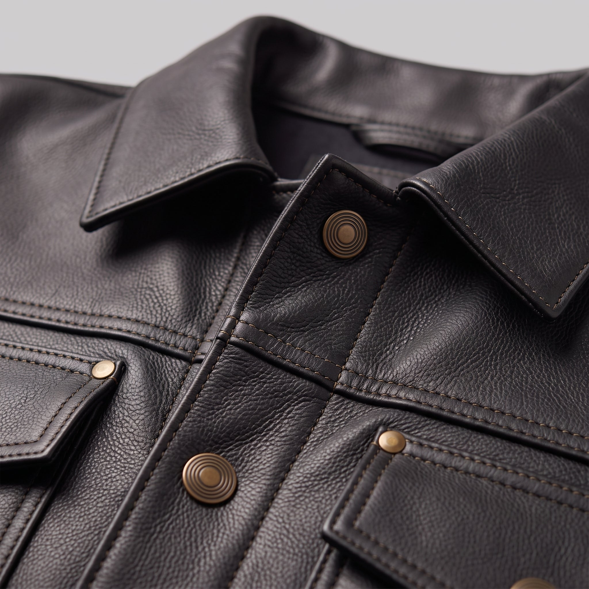 Men's Black Pebbled Leather Trucker Jacket — Hookham
