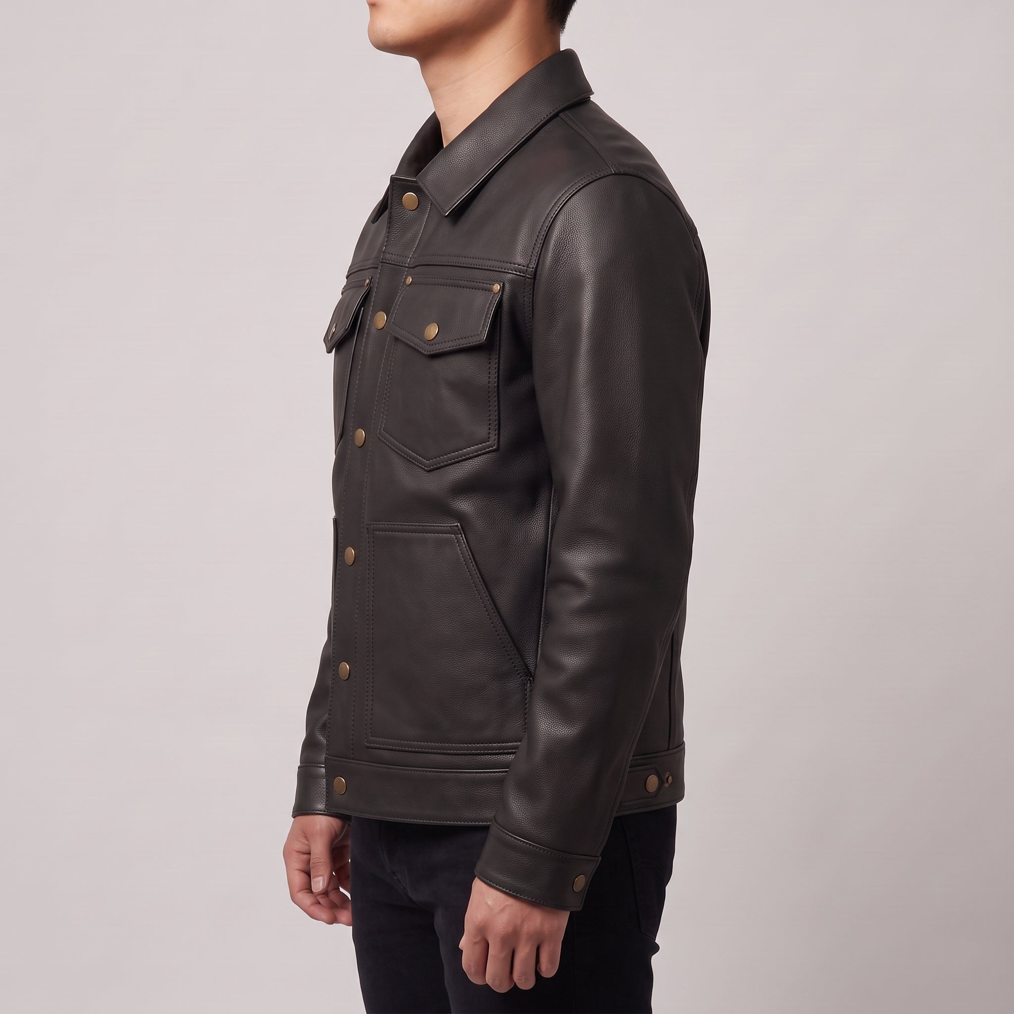 Men's Black Pebbled Leather Trucker Jacket — Hookham