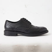 Men's Black Pebbled Leather Wingtip Brogue Derbys — Dalesford