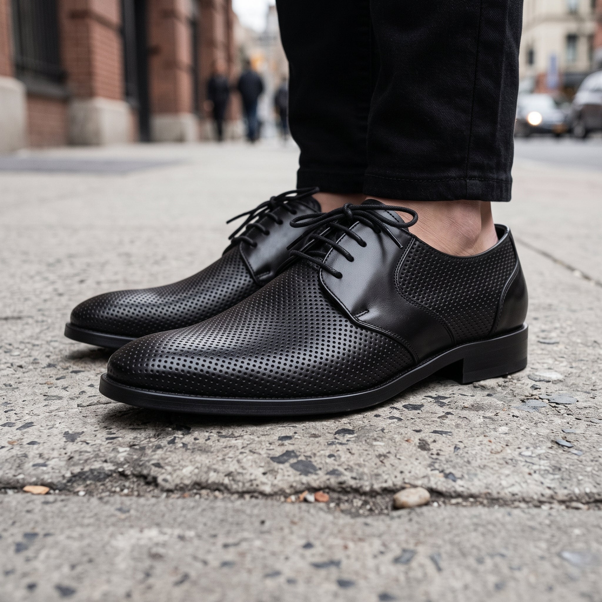 Men's Black Perforated Leather Derby Shoes — Ingham
