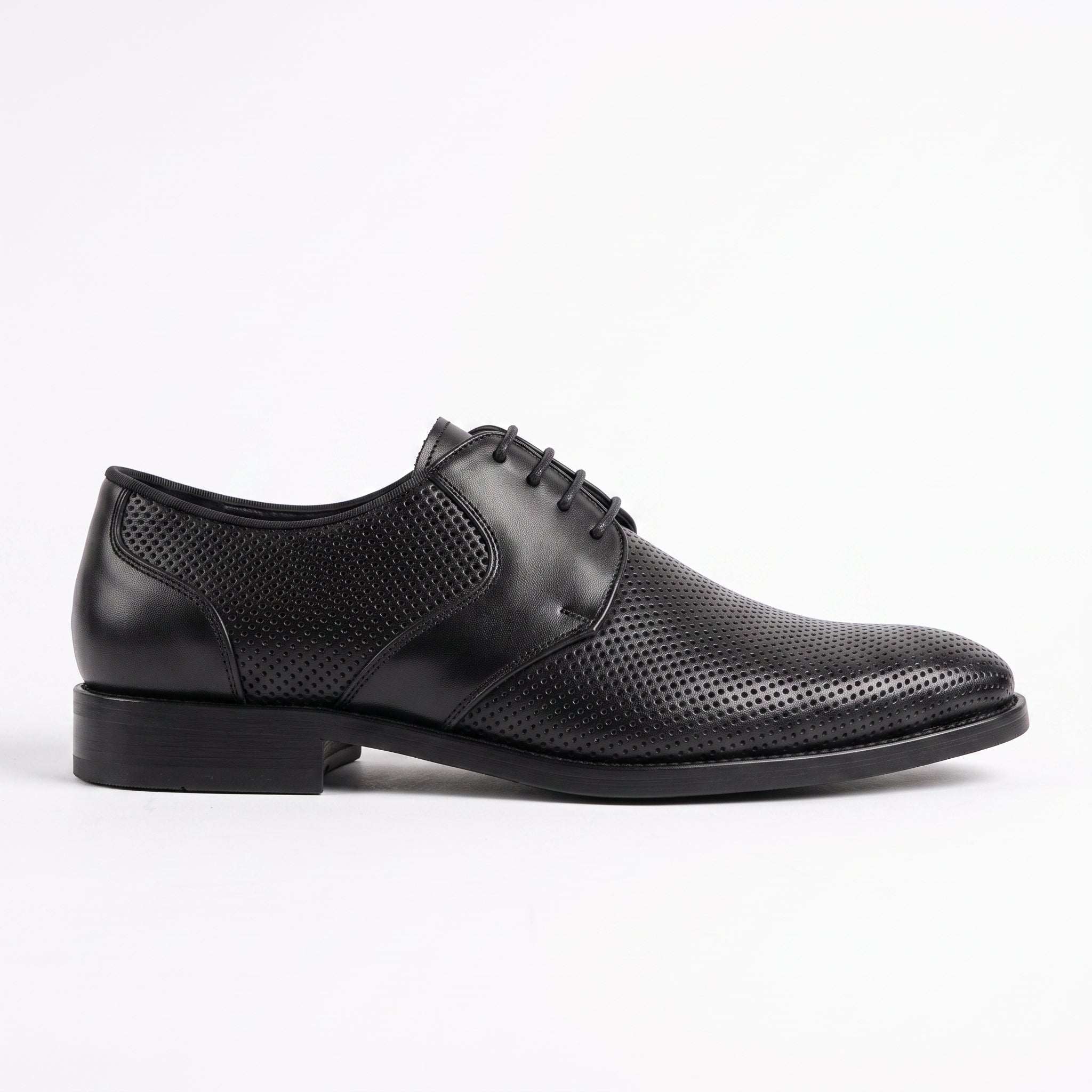 Men's Black Perforated Leather Derby Shoes — Ingham