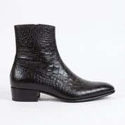 Men's Black Plain-Toe Crocodile-Embossed Leather Ankle Boots — Chilcombe