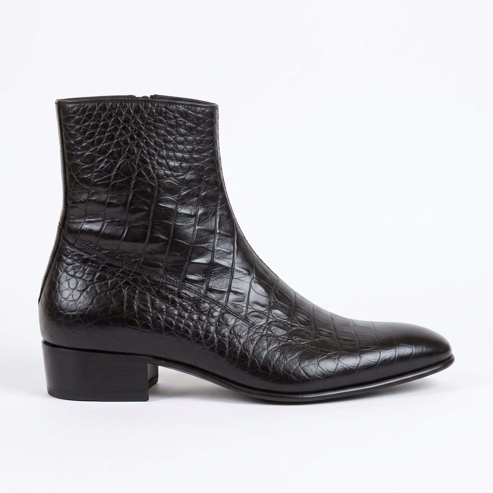 Men's Black Plain-Toe Crocodile-Embossed Leather Ankle Boots — Chilcombe