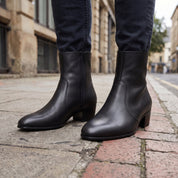 Men's Black Plain-Toe Leather 1.5 -2 Inch Heeled Ankle Boots — Buchanan