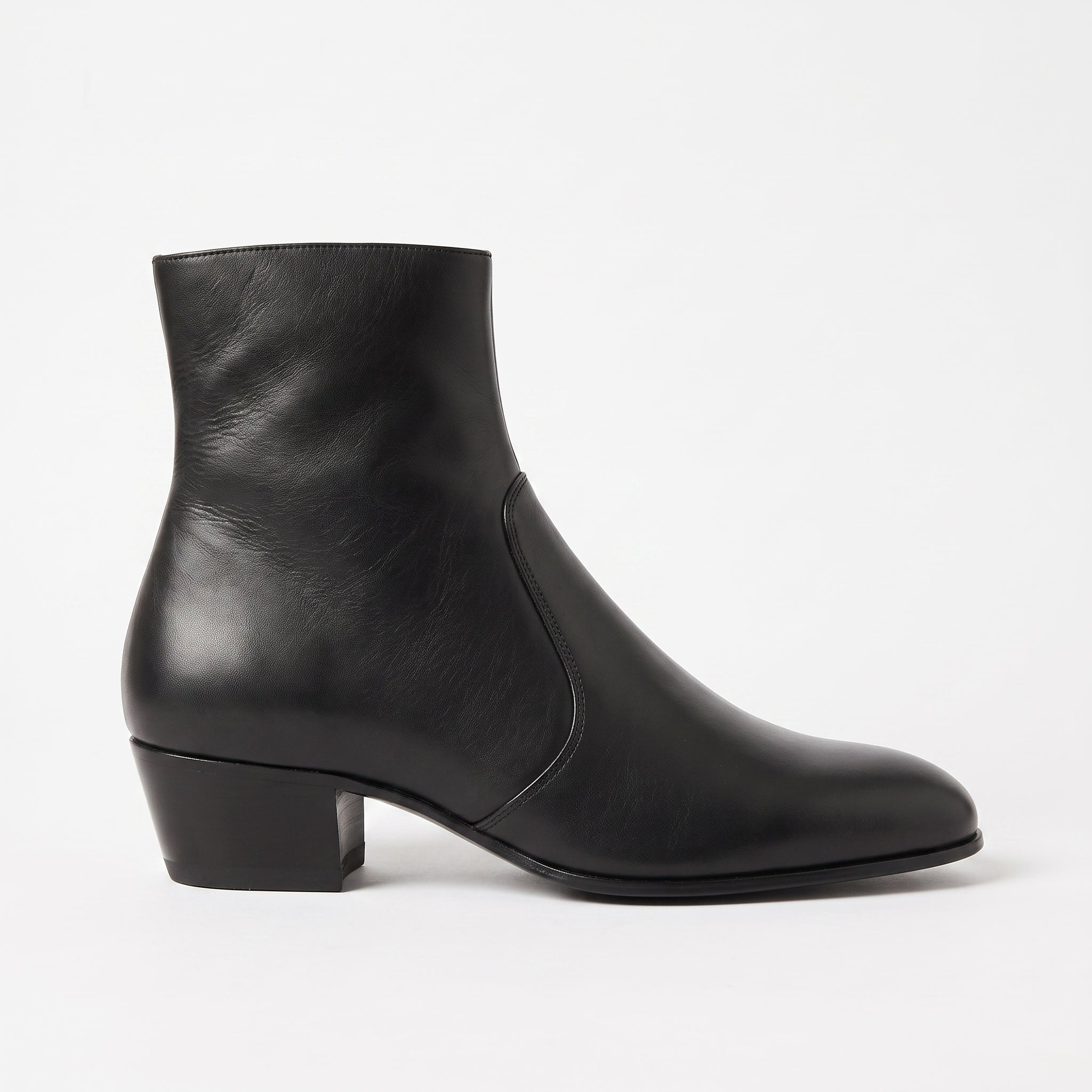 Men's Black Plain-Toe Leather 1.5 -2 Inch Heeled Ankle Boots — Buchanan