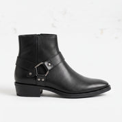 Men's Black Plain-Toe Leather Ankle Biker Boots — Atherton