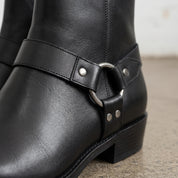 Men's Black Plain-Toe Leather Ankle Biker Boots — Atherton