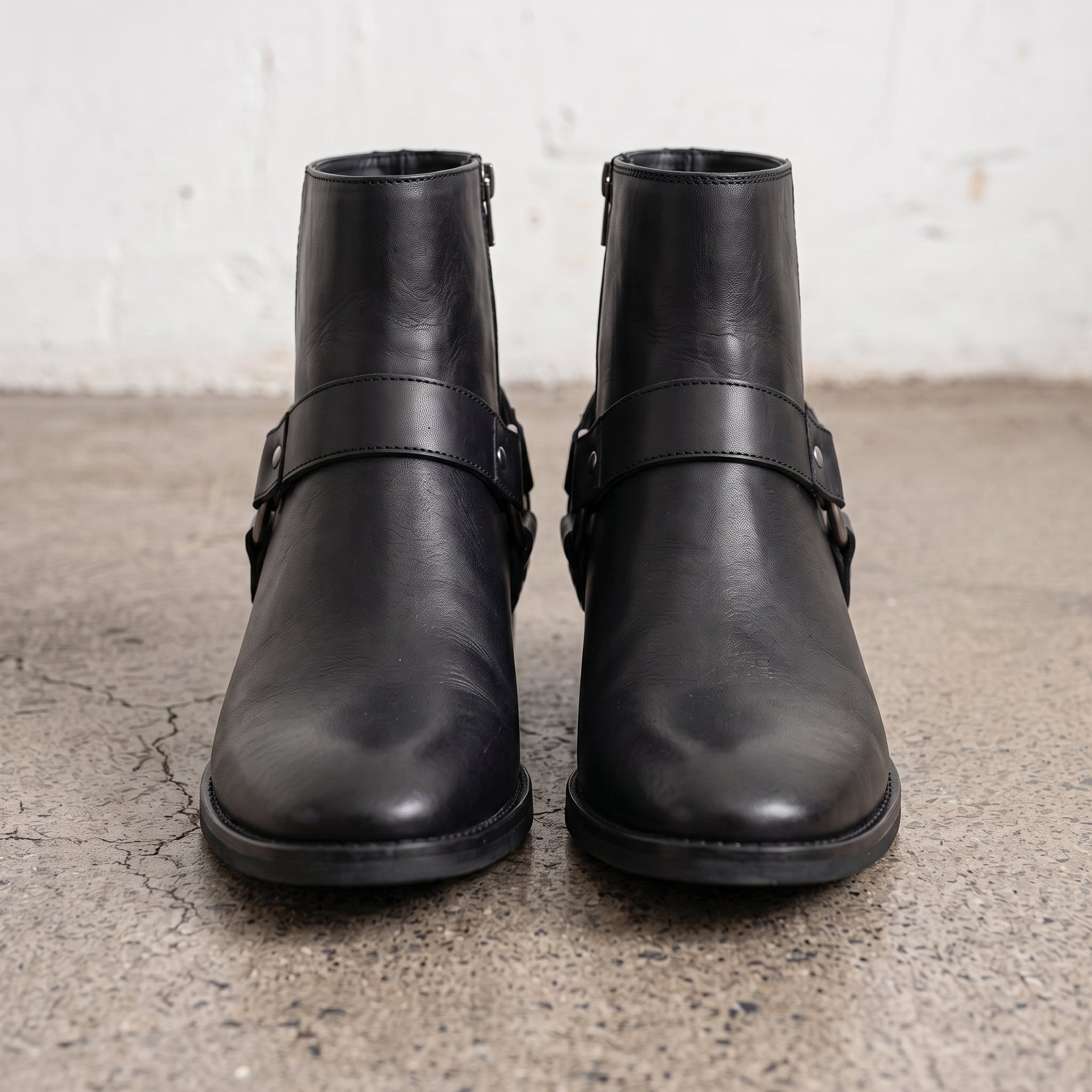 Men's Black Plain-Toe Leather Ankle Biker Boots — Atherton