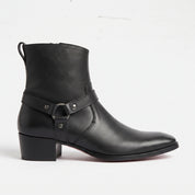 Men's Black Plain-Toe Leather Harness Boots — Bardon