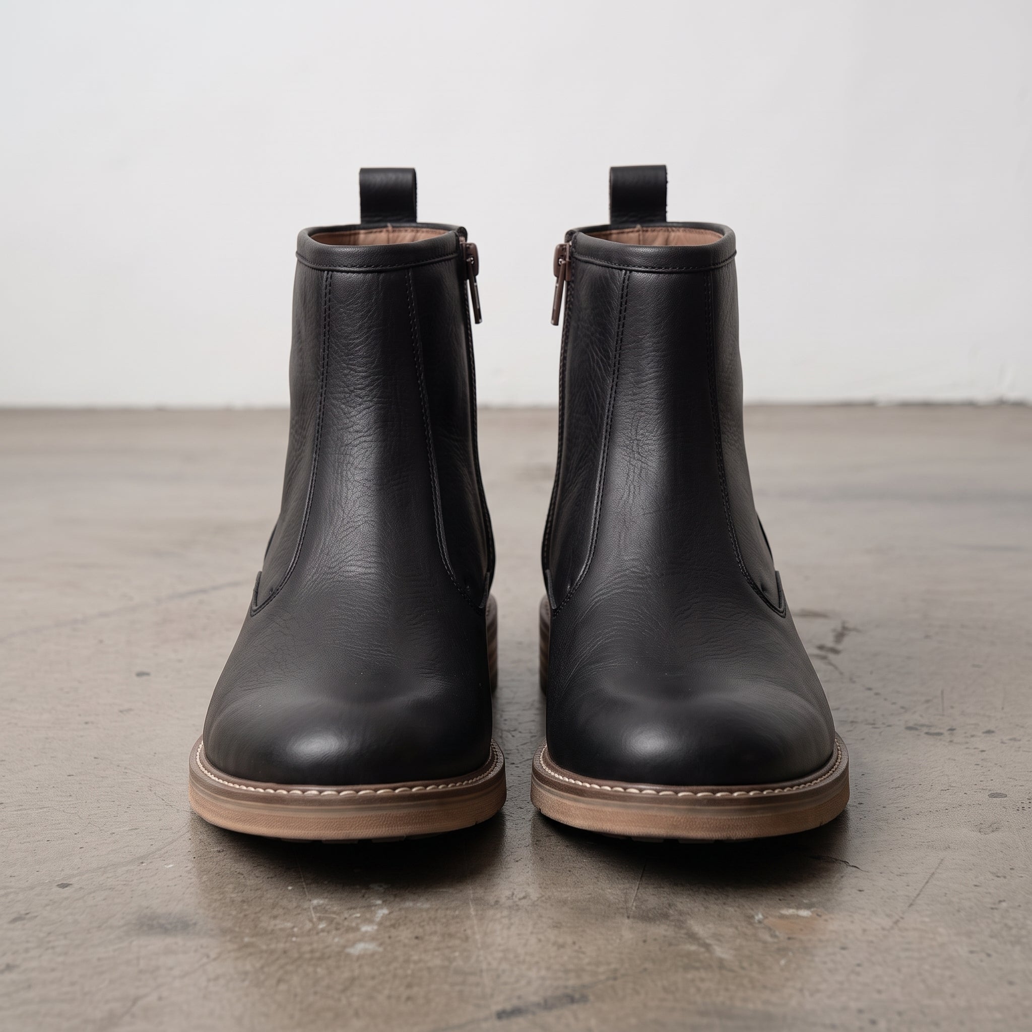 Men's Black Plain-Toe Leather Ankle Boots — Flindell