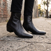Men's Black Plain-Toe Leather Ankle Boots — Rugby