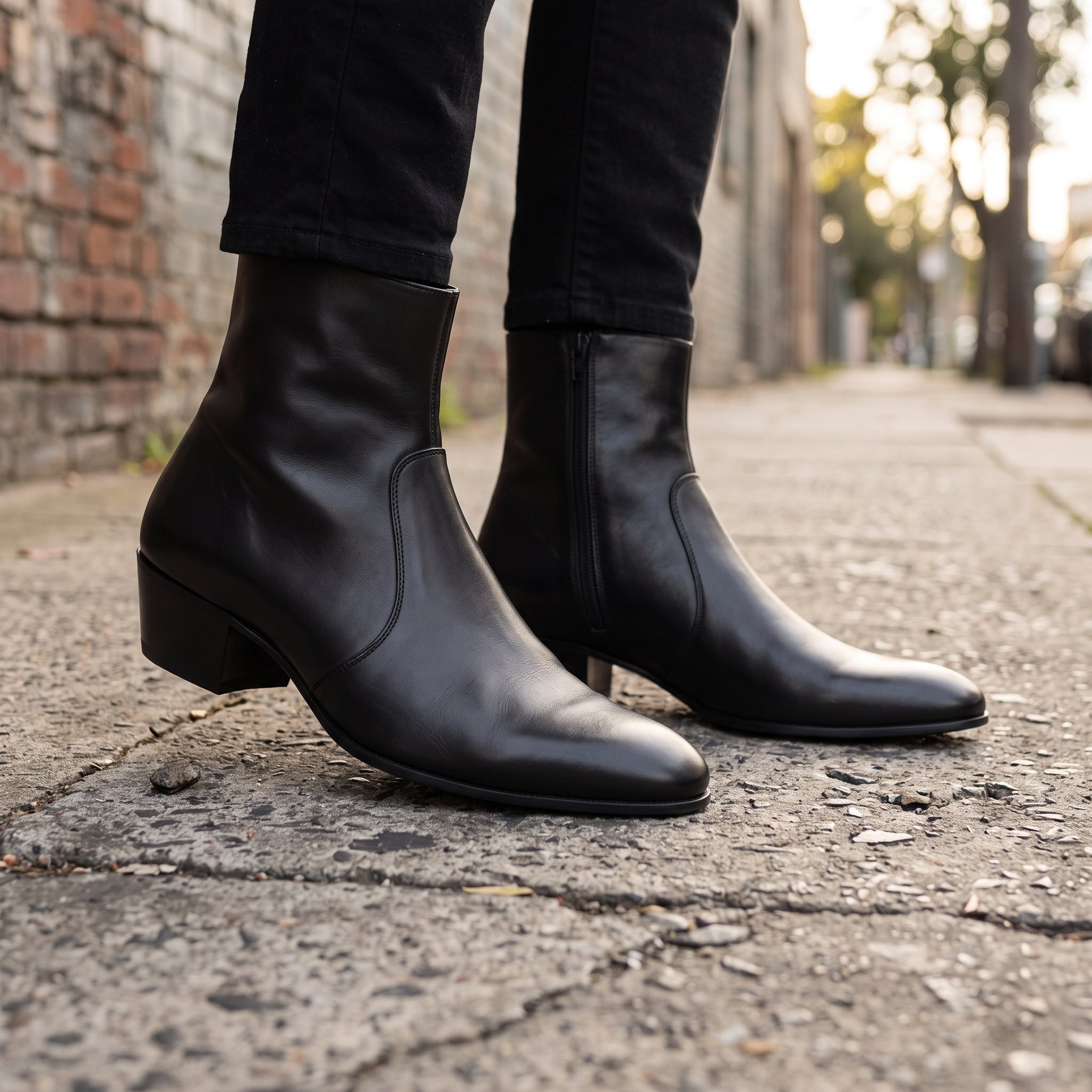 Men's Black Plain-Toe Leather Ankle Boots — Rugby