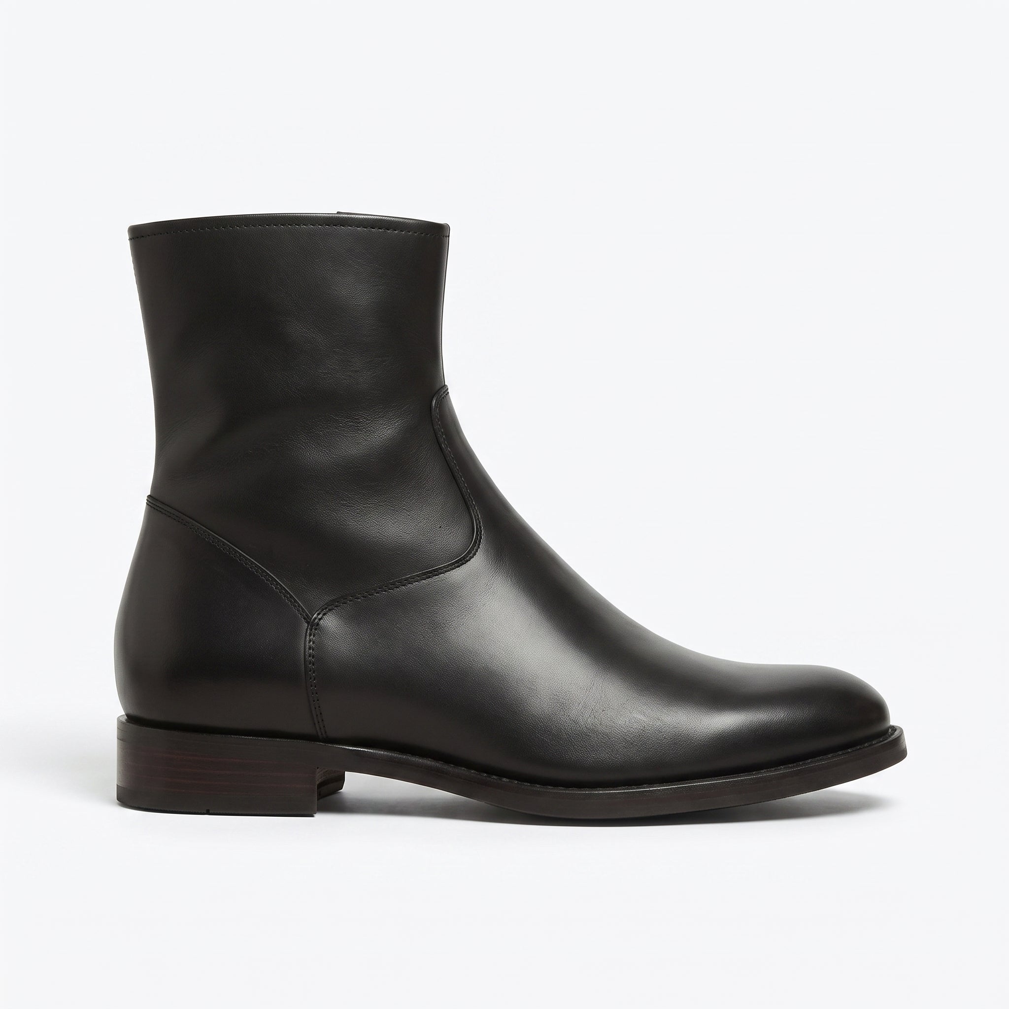 Men's Black Plain-Toe Leather Ankle Side-Zip Boots — Carter