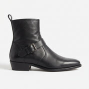 Men's Black Plain-Toe Leather Biker Boots - Blakenham — Blakenham